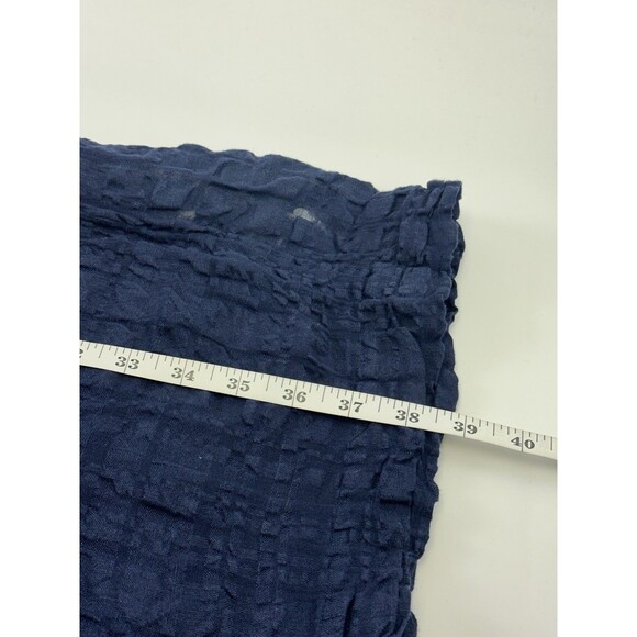 Eileen Fisher Linen Windowpane Gauze Dress Button Navy Short Sleeve Sheer Small - Picture 11 of 11